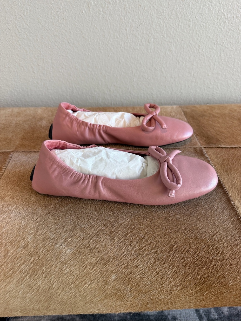 PRADA Pink Bow Front Leather Ballet Shoe-Good Condition-Size 37.5 - Picture 3 of 8